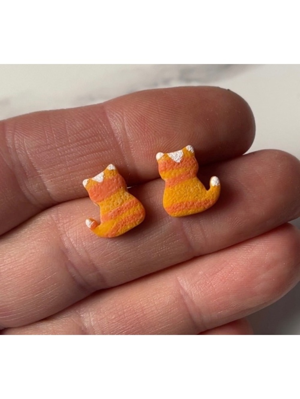 Marmalade Cat Stud Earrings | Orange Tabby Handmade Polymer Clay Kitty